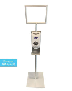 HAND SANITIZER DISPENSER STAND W/ 11" X 14" FRAME, FIXED HEIGHT, SQUARE BASE, SILVER