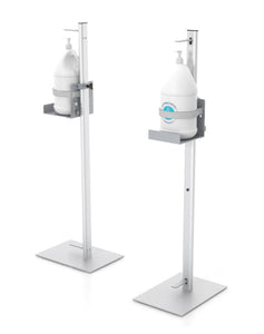 FOOT OPERATED HAND SANITIZER DISPENSER STAND, 44" POLE, RECT BASE, 18" LOCKING CABLE & LOCK