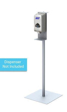 Load image into Gallery viewer, HAND SANITIZER DISPENSER STAND MOUNT, RACETRACK UPRIGHT, RECTANGULAR BASE, SILVER
